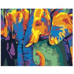 Картина по номерам, "Живопись по номерам", 80 x 100, ARTH-SlonyV, слоны, поп-арт, животные, большой, хобот, яркие цвета, бивни