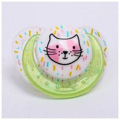 Соска-пустышка ортодонтическая, силикон, от 3 месяцев., "Кошечка", цвет зеленый