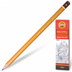 Карандаш чернографитный KOH-I-NOOR 1500, 1 шт, H, без резинки, корпус желтый, заточенный, 150000H01170RU, (12 шт.)