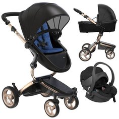 Коляска 3в1 Mima Xari Black на шасси шампань с матрасиками Denim Blue