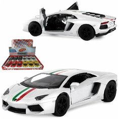 Металлическая машинка Kinsmart 1:38 «Lamborghini Aventador LP 700-4 с принтом» KT5355DF, инерционная / Белый