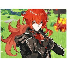 Картина по номерам с цветным холстом 30х40 см Геншин Импакт Genshin Impact Дилюк (24 цвета) Molly