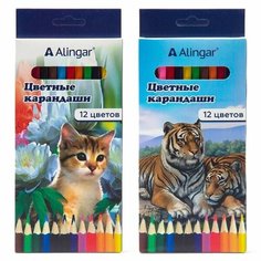 Alingar Карандаши цветные Alingar "Животные" 12 цветов, шестигранные, заточенные