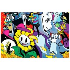Картина по номерам на холсте игра Undertale (Санс, Ториэль, Фловей, Удина, Чара) - 7521 Г 60x40