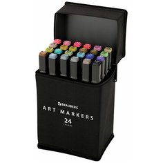 Маркеры/фломастеры для скетчинга/скетчмаркеры для рисования на бумаге двусторонние, Набор 24 штук, базовые цвета, в чехле, Brauberg Art Debut, 152295