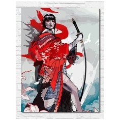 Картина по номерам на холсте девушка самурай - 11254 В 30x40