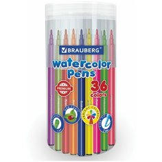 Фломастеры для рисования для детей набор в тубе классические 36 цветов, вентилируемый колпачок, Brauberg Premium, 152200