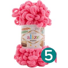 Пряжа Alize Puffy, 100 г, 9 м, 5 шт., 377 ярко-розовый