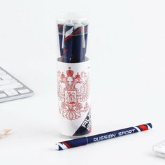 Ручка пластик с колпачком шариковая, синяя паста "Russian sport герб" 0.7 мм Noname