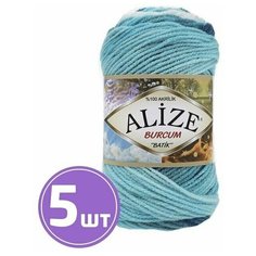 Пряжа для вязания крючком, спицами Alize Ализе Burcum Batik средняя, акрил 100%, цвет 1892 бело-бирюзовый, 5 шт. по 100 г, 200 м