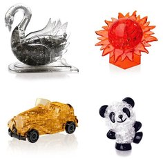 Игрушки для детей 3д пазл комплект новогодний 4 пазла Идея подарка ребенку Новый год Лебедь, Шар Солнце, Машина, Панда Со светом Iq Toy