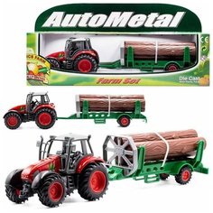 Металлическая машинка игрушка Auto Metal Трактор с прицепом Красный Denco Store