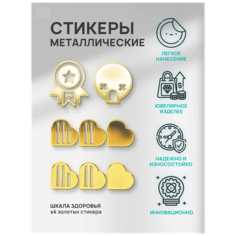 Наклейка металлическая на телефон, планшет, ноутбук, компьютер/Металлостикер Шкала здоровья 8 видов Silver&Golden Sticker