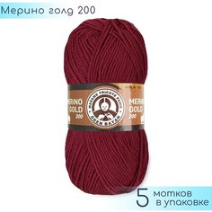 Пряжа Madame Tricote "Merino Gold 200" №103 Брусничный, 49% шерсть меринос + 51% акрил, 100гр. 200м. 5шт.