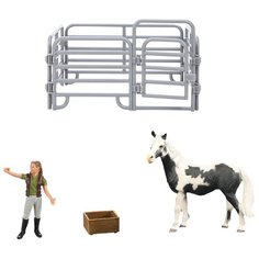 Фигурки животных серии "Мир лошадей": Лошадь, наездница, ограждение, кормушка (набор из 4 предметов) Masai Mara