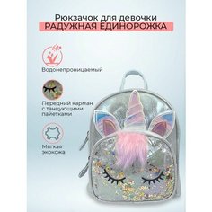 Детский рюкзак Радужный Единорог экокожа танцующие блестки Голубой Milis Kid