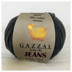 Пряжа полухлопок Gazzal Jeans/Газзал Джинс - темно-серый N 1140, 1 шт, 58% хлопок, 42% акрил, 170м/50гр, для вязания игрушек и одежды