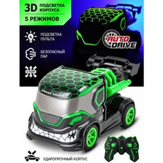 Радиоуправляемая машинка ТМ AUTODRIVE, Грузовик с функцией пара, подсветкой корпуса/пульта, 4 канала, зеленый, JB0404733