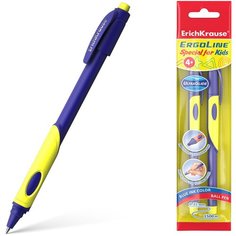 Ручка шариковая ErichKrause® ErgoLine® Kids, Ultra Glide Technology, цвет чернил синий (в пакете по 2 шт.) желтая грип-зона