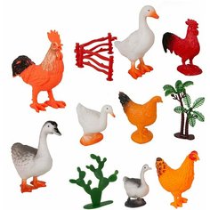 Игровой набор Фигурки птичий двор 8 штук ферма домашние птицы животные растения забор Tongde