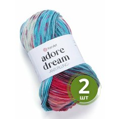 Пряжа YarnArt Adore Dream (Адоре Дрим) - 2 мотка 1061 Красный / бирюза /салат, 100% акрил антипиллинг, 100 г 280 м