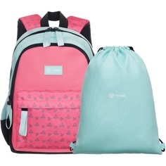 Рюкзак TORBER CLASS X Mini T1801-23-Pin, розовый/зеленый орнамент Арбузы, полиэстер, 35,5х25х12 см, 10 л + Мешок для сменной обуви в подарок!