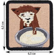 Нашивка, шеврон, патч (patch) Котенок в чашке с молоком, размер 6,5*6,5 см Rocknrolla
