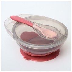 Набор для кормления: миска на присоске, с крышкой + ложка, цвет розовый Нет бренда