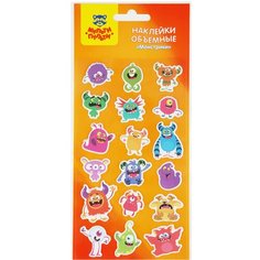 Наклейки объемные Мульти-Пульти "Монстрики", 10x22см, 18 наклеек, инд. уп, европодвес, 5 уп. (PS_39795)