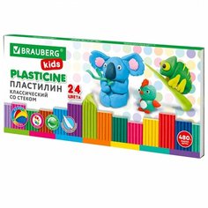 Пластилин 24 цвета Brauberg Kids, 480г, со стеком, 4 уп. (106437)