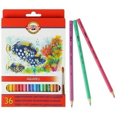 Карандаши акварельные Koh-I-Noor Fish 3719/36, 36 цветов, картонная коробка, европодвес
