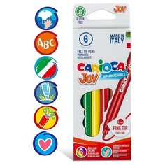 Фломастеры 6 цветов Carioca "Joy", 2.6 мм, смываемые, увеличенный ресурс, суперяркие, европодвес