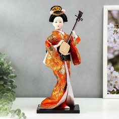 Кукла коллекционная "Гейша с музыкальным инструментом" 32х12,5х12,5 см Россия