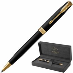 Ручка шариковая PARKER "Sonnet Core Matt Black GT", черный матовый лак, позолота, черная, 1931519