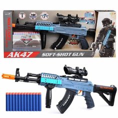 Игрушечный Автомат калашникова ак 47 с прицелом, 62 х 23 см с 12 мягкими пулями, вибрация, звук и свет, детское оружие на батарейках, ZY1305041 Zhorya