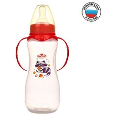 Бутылочка для кормления «Енотик Тобби» детская приталенная, с ручками, 250 мл, от 0 мес, цвет красный Mum&Baby