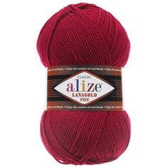 Пряжа Alize Lanagold Fine (Ланаголд Файн) - 2 шт Цвет: 390 темно красный 49% шерсть, 51% акрил 100г 390м