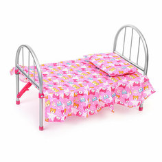 Кроватка для кукол, металлическая, со спальным комплектом, цвет медвежата на розовом Melobo / Melogo