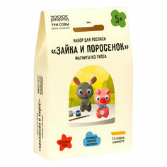 Набор для росписи из гипса ТРИ совы "Зайка и Поросенок", магниты, 2 фигурки, с красками и кистью, картонная коробка, 349952