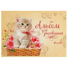 Альбом для рисования А5, 16 листов на скрепке Котeнок в корзине, обложка мелованный картон, блок 100 г/м Китай