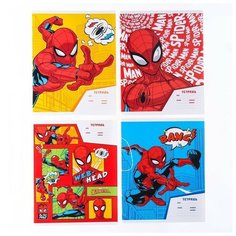 Тетрадь 18 листов, линейка, "Spider-Man", 4 вида микс, Человек-паук Marvel