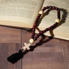 Чeтки деревянные Православные с крестиком, кисть, 30 бусин, цвет бордовый Китай