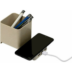 Настольный органайзер Cubic из пшеничного волокна с функцией беспроводной зарядки и выходами USB Без бренда