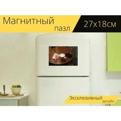 Магнитный пазл "Кофе, журнальный столик, кофе магазин" на холодильник 27 x 18 см. Lots Prints