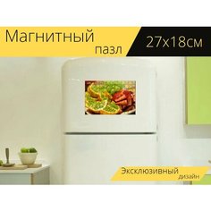 Магнитный пазл "Поднос с фруктами, здоровый, еда" на холодильник 27 x 18 см. Lots Prints