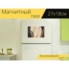 Магнитный пазл "Гитара, музыкальный инструмент, струнный инструмент" на холодильник 27 x 18 см. Lots Prints