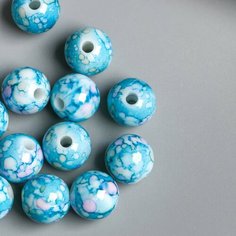 Бусины для творчества пластик "Мраморные. Голубой" d=1,2 см набор 20 гр Россия