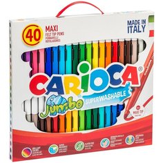 Фломастеры Carioca "Jumbo", 40шт, 36цв, утолщенные, смываемые, картон, с ручкой Нет бренда