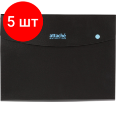 Комплект 5 штук, Папка органайзер на кнопке Attache Selection Black&Bluе, А4.500мкм , 6отд