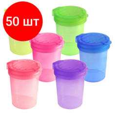 Комплект 50 штук, Емкость для воды Гамма, стакан-непроливайка большой, неон, ассор, с крыш,346430 Gamma